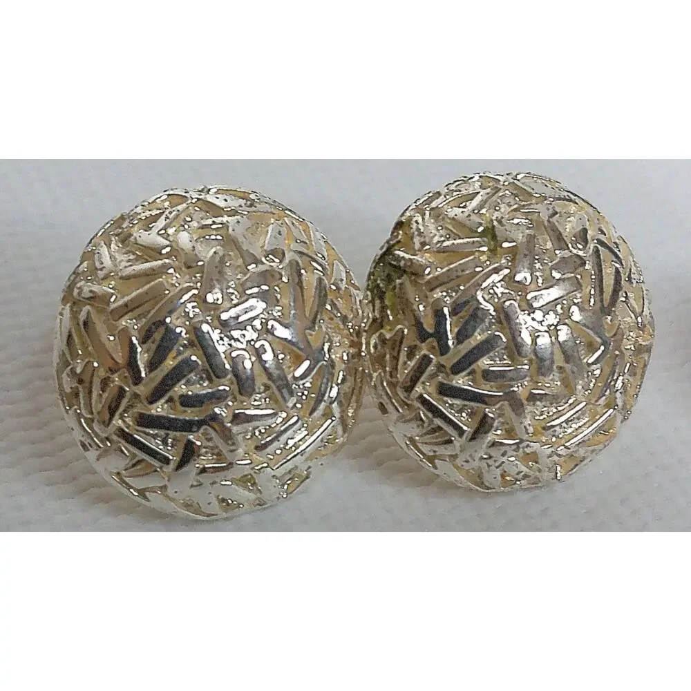 Vtg Jim Russell Silvertone Statement Button Earrings Geometric Brutalist Pierced